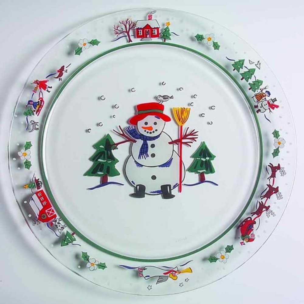 Round Glassware Platter Snow Village by PFALTZGRAFF
